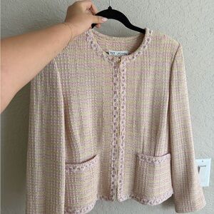 St. John Pink Tweed Crochet-Trim Jacket blazer